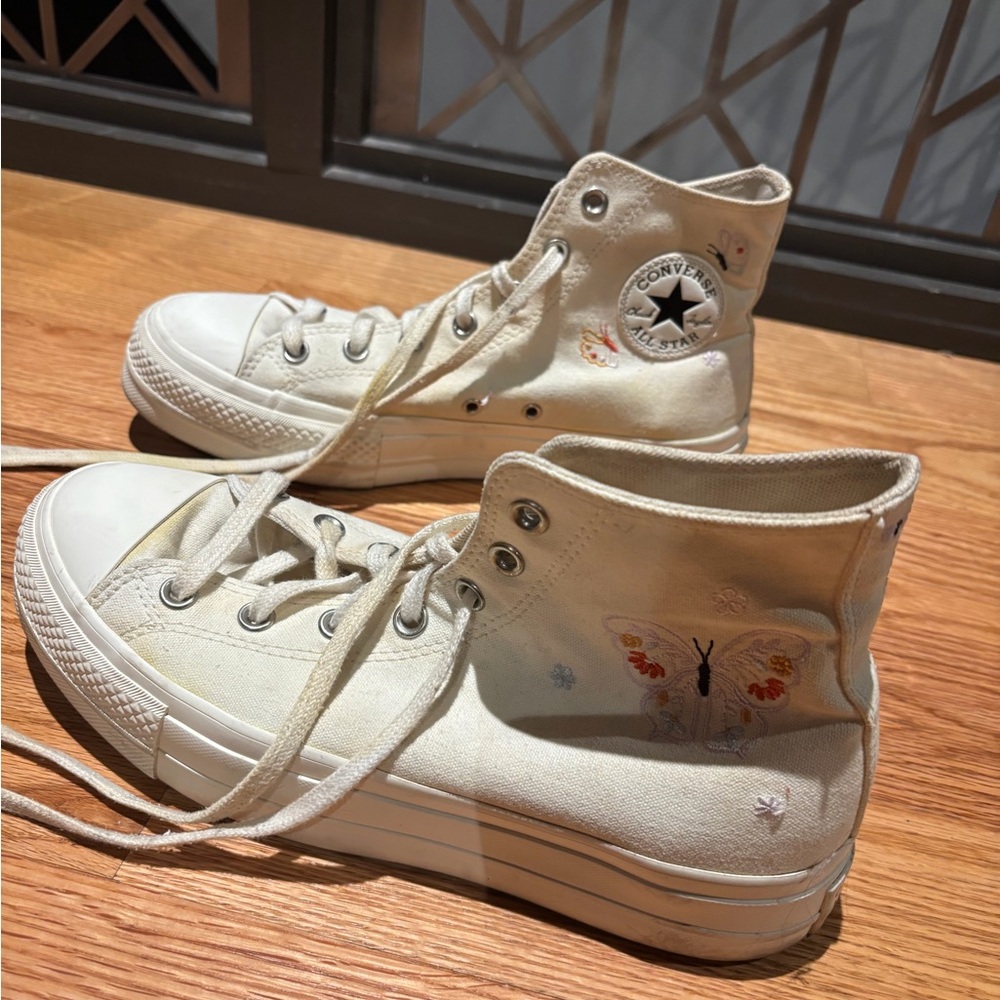 Converse Cream High-Tops with Butterfly Accents